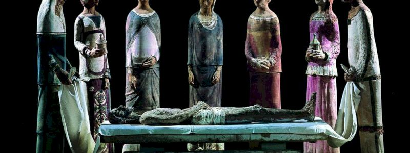 Riproduzione di opera di artista locale su carta pergamenata con timbro a secco di autenticazione