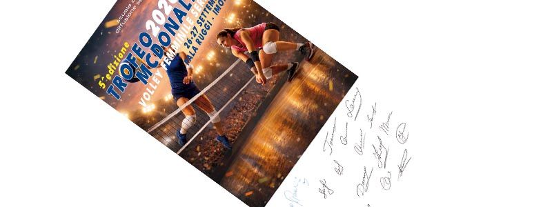 Locandina dell'evento firmata dalle atlete e invito per l'ingresso nei due giorni della manifestazione