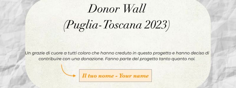 Grazie sui social e il tuo nome sul donor wall <br> | A public thank you and your name on the donor wall