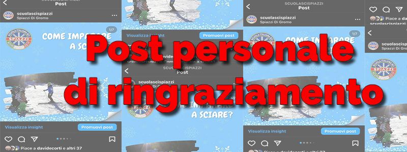 Post su instagram e facebook di ringraziamento